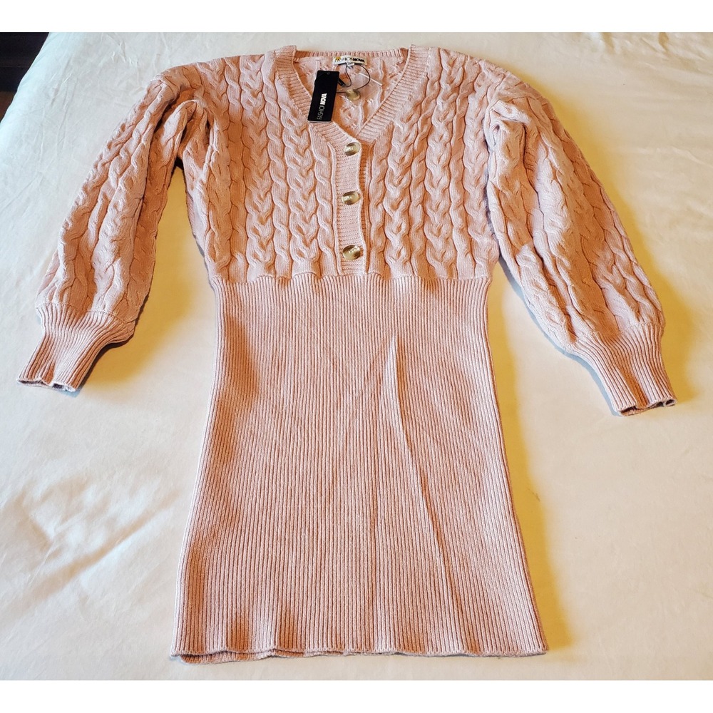 Fashion Nova Michelle Sweater Mini Dress Pink Cable Knit Ribbed Size M NEW - Picture 7 of 8